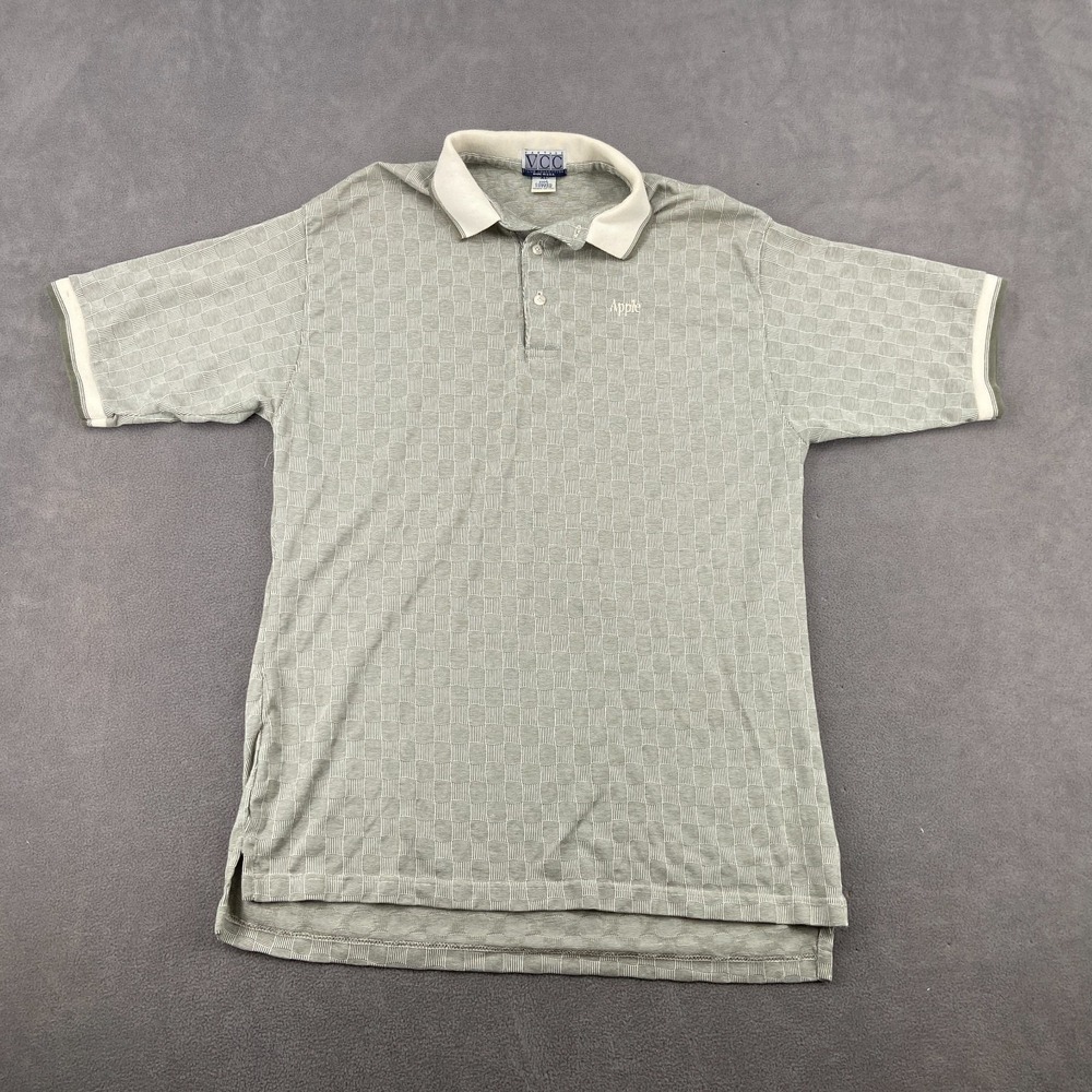 VTG 90s Vantage‎ VCC Club Collection Polo Shirt Mens Beige Pattern High Low Slit
